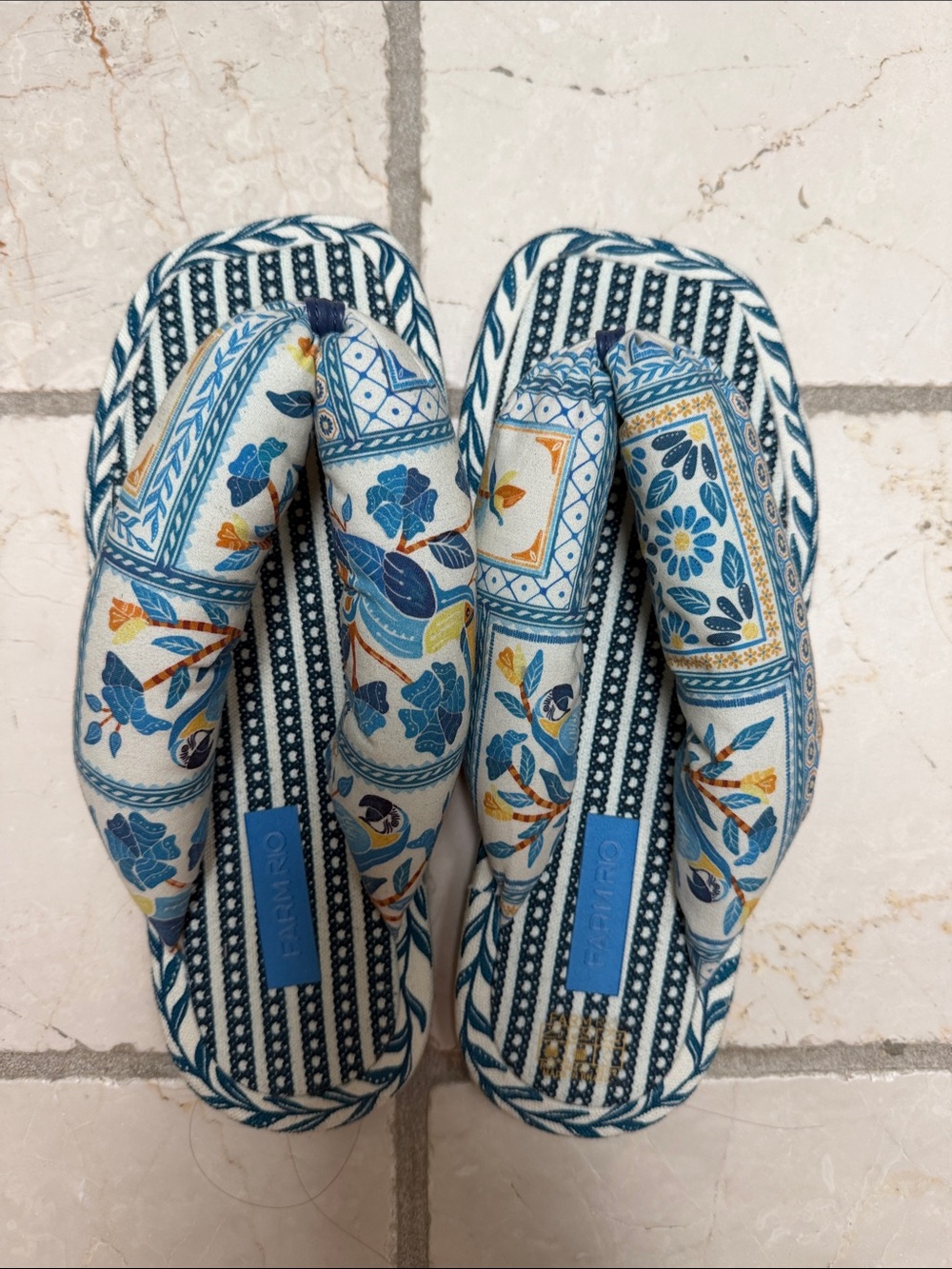 FARM Rio Blue, White & Yellow Patterned Women's Flip Flop Sandals